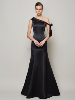 Normale Taille Satin Sittsames Bodenlanges Abendkleid mit Schmetterlingsknoten – MeKleid.de