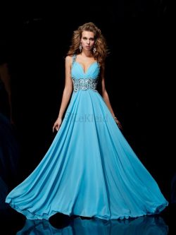 Prinzessin Empire Taille Chiffon Breiter Träger Anständiges Abendkleid – MeKleid.de