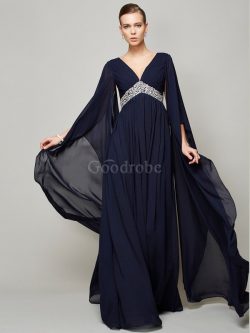 Robe de bal longue avec zip de col en v de princesse ligne a – GoodRobe