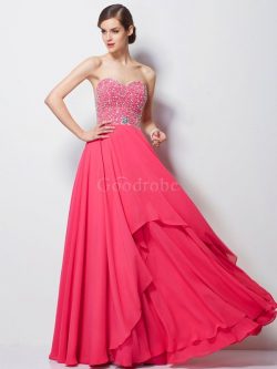 Robe de bal longue de princesse col en forme de cœur avec chiffon manche nulle – GoodRobe