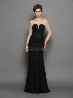 Robe de bal longue de traîne courte avec manche longue en chiffon de sirène – GoodRobe