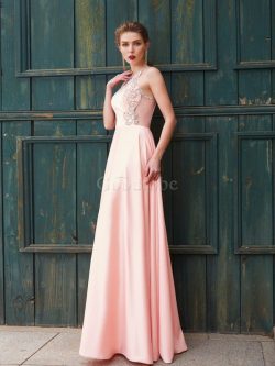 Robe de bal naturel avec perle jusqu’au sol manche nulle de princesse – GoodRobe