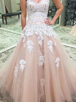 Robe de quinceanera naturel manche nulle jusqu’au sol textile en tulle de mode de bal R ...