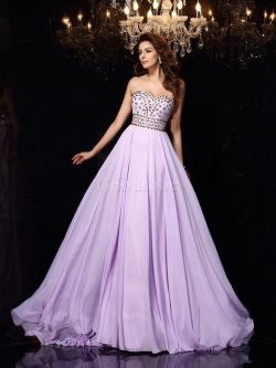 Robe de soirée de col en cœur avec chiffon de princesse a-ligne avec perle – GoodRobe