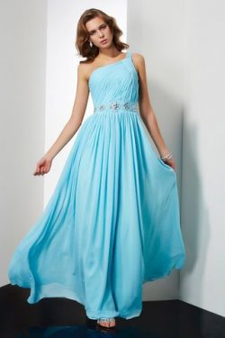 Robe de soirée manche nulle en chiffon a-ligne jusqu’au sol avec perle – GoodRobe