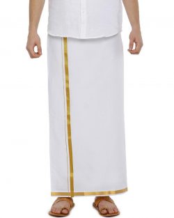 Fixit Single White Jari – Free Size Pocket Dhoti