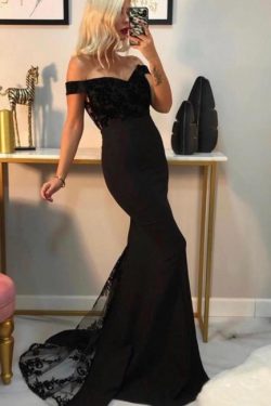 Abendkleid Lang Schwarz | Abiballkleider mit Spitze