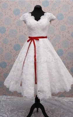 Robe de mariée avec manche courte a plage avec ruban avec décoration dentelle avec zip – G ...