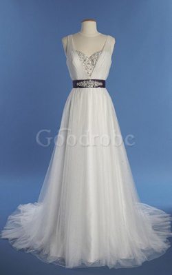 Robe de mariée distinguée facile longue plissé ligne a – GoodRobe