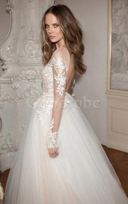 Robe de mariée sexy decoration en fleur ligne a de traîne courte col ras du cou – GoodRobe