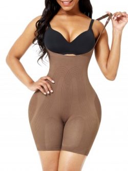 Black Large Size Body Shaper Bodysuit Front Zipper Good Elastic