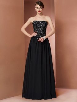 Perlenbesetztes A Linie Normale Taille Anständiges Ballkleid aus Chiffon – MeKleid.de