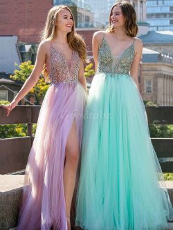 Robe de bal de princesse textile en tulle ligne a mode v encolure – GoodRobe