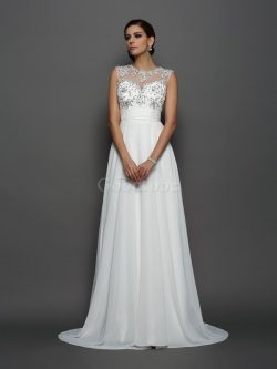 Robe de soirée longue en chiffon col en bateau de princesse appliques – GoodRobe