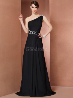 Robe de soirée longue naturel ligne a d’épaule asymétrique de princesse – GoodRobe