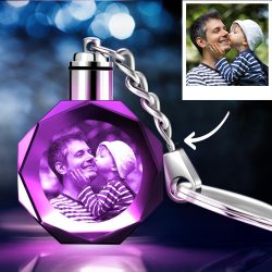 Custom Octagon Shape Photo Crystal Key Chain Dad And Child