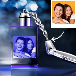 Custom Crystal Rectangle Shape Couple Photo Key Chain Sweet