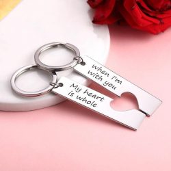 Custom Engraved Couple Vertical Bar Keychain Set