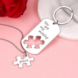 Custom Engraved Couple Keychain And Necklace Set – Puzzle Dog Tag