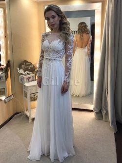 Abito da Sposa con Maniche Lunghe A-Line in Pizzo A Terra Largo – Gillne.it