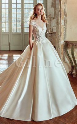 Abito da Sposa con Tasca con Applique con Bottone Semplice Lunghi – Gillne.it