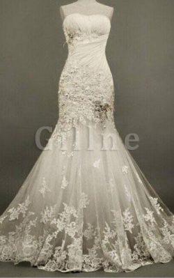 Abito da Sposa Elegante con Applique in Pizzo con Perline in Tulle – Gillne.it