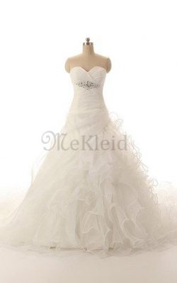 A-Line Gerüschtes Bodenlanges Brautkleid mit Mehrschichtigen Rüsche aus Organza – MeKleid.de