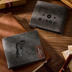 Scannable Spotify Code Wallet Photo Engraved Wallet Memorial Gifts-Brown