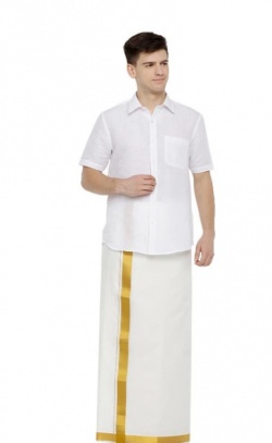 Snow Gold White Jari – Single White Jari Pure Cotton Dhoti