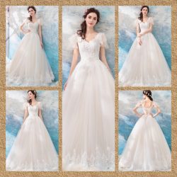 Short Sleeve White Formal Dresses Floor Length Ball Gowns 2021-2022