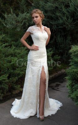 Robe de mariée discrete avec gradins en forme avec décoration dentelle col ras du cou – Go ...