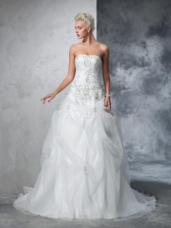 Robe de mariée longue avec sans manches de bustier textile en tulle cordon – GoodRobe