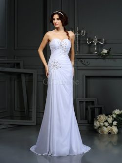 Robe de mariée longue en chiffon cordon avec sans manches avec perle – GoodRobe