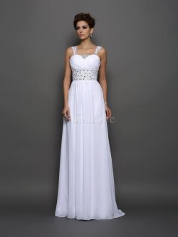 Robe de mariée longue manche nulle en chiffon de princesse larges bretelles – GoodRobe