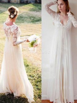 Robe de mariée longueur au ras du sol v encolure ceinture haut spécial naturel – GoodRobe