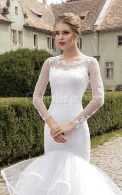 Robe de mariée naturel discrete de sirène trou de serrure ruchés longs – GoodRobe