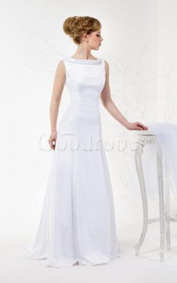 Robe de mariée plissage col en v foncé de col haut en satin longueur au ras du sol – GoodRobe