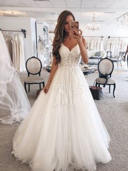 Robe de mariée unique col en forme de cœur de princesse longueur au ras du sol naturel – G ...