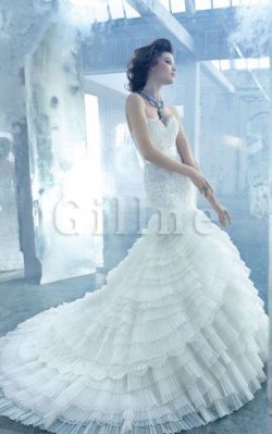 Abito da Sposa A-Line con Seghettato in Pizzo con Fusciacca Cuore – Gillne.it