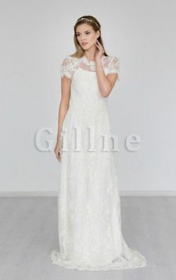 Abito da Sposa A-Line Romantico in Pizzo con Bottone a Riva – Gillne.it