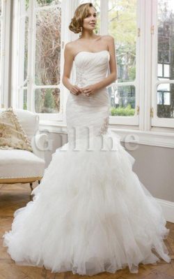 Abito da Sposa con Increspature in Tulle Naturale con Applique Stravagante – Gillne.it