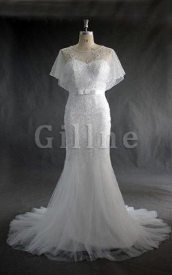 Abito da Sposa con Manica Corte in Pizzo in Tulle Sexy con Perline – Gillne.it