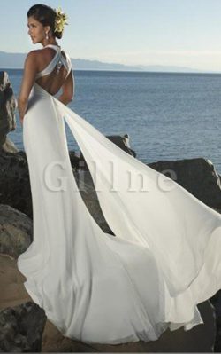 Abito da Sposa con Perline A Terra Senza Maniche Elegante con Festone – Gillne.it