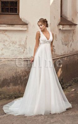 Abito da Sposa Spazzola Treno in Chiffon A-Line Elegante con Perline – Gillne.it