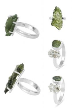 Natural Moldavite Stone Ring.