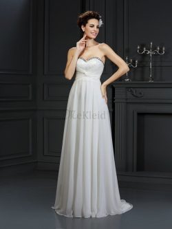 Kapelle Schleppe Chiffon Anständiges Brautkleid mit Rüschen mit Empire Taille – MeKleid.de