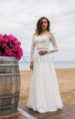 Lange Ärmeln Bescheidenes Elegantes Brautkleid mit Gürtel mit Applikation – MeKleid.de