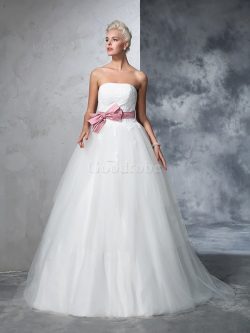 Robe de mariée longue cordon de traîne moyenne manche nulle orné de nœud à boucle – GoodRobe