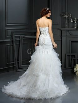 Abito da Sposa Coda A Strascico Corto Sirena con Perline in Organza Cuore – Gillne.it