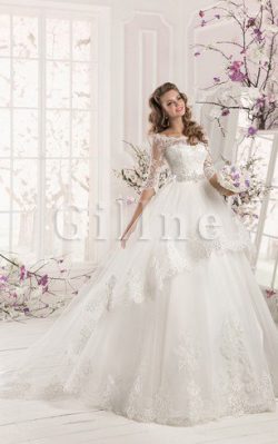 Abito da Sposa in Pizzo Naturale con Mezze Maniche con Seghettato A-Line – Gillne.it